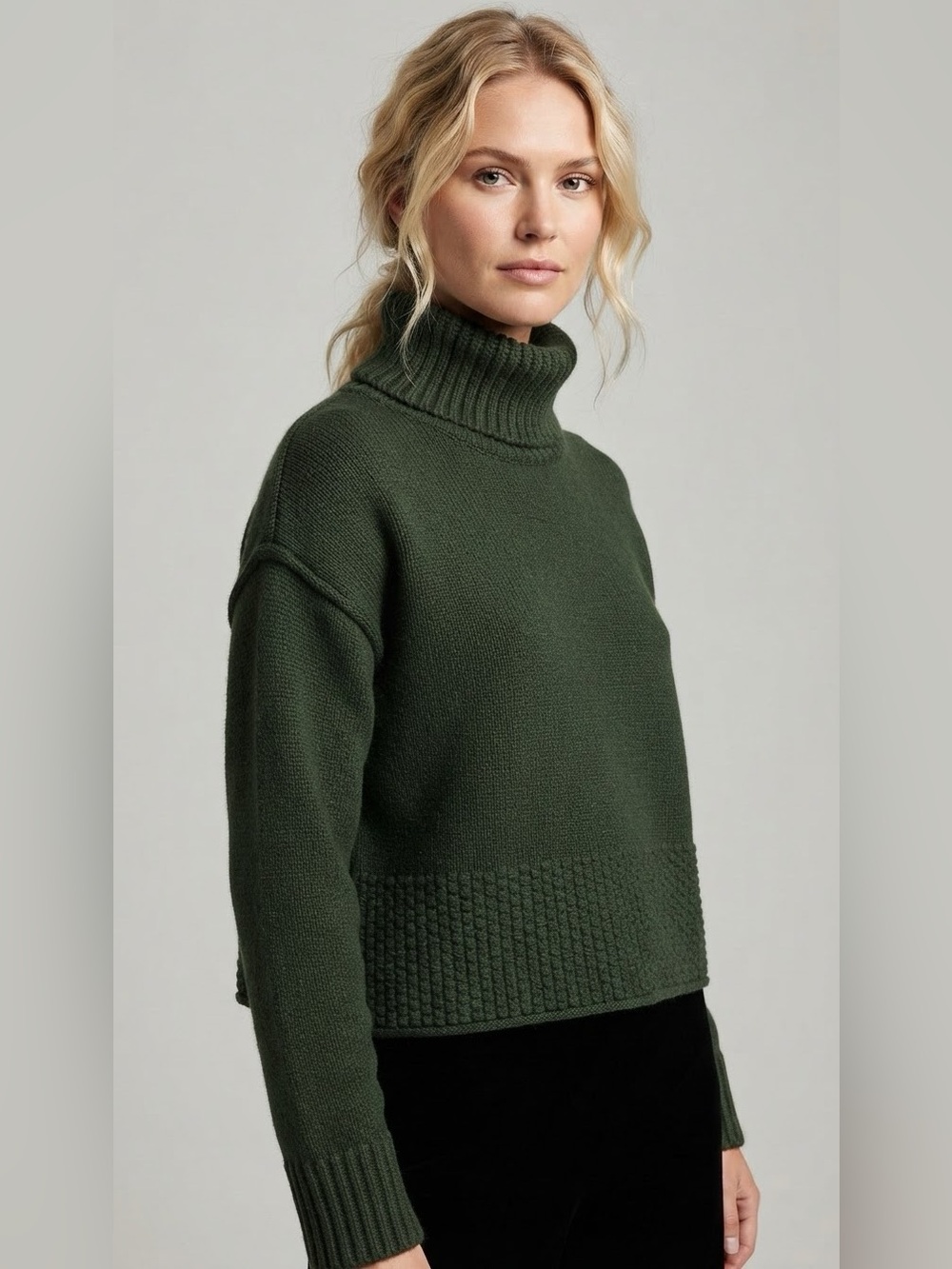 Madewell Sadler Turtleneck Sweater Forest Green Wool Blend Cropped Size Medium